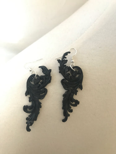 Black Floral 3D Handmade latex rubber earrings