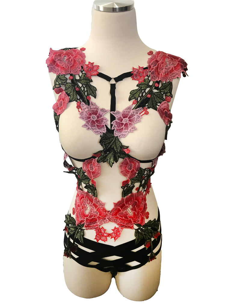 Lingerie Review: Liquid Red Design Fanciful Floral Cage Harness