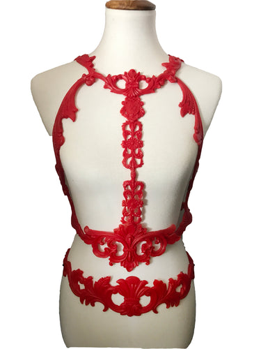 The Liquid Red 3D Handmade latex red rubber body harness set
