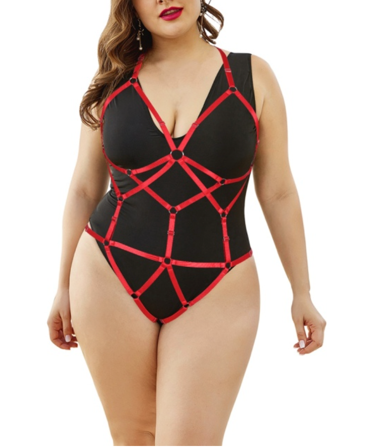 Red Full body elastic X Cage Harness Bra Goth Fetish Lingerie