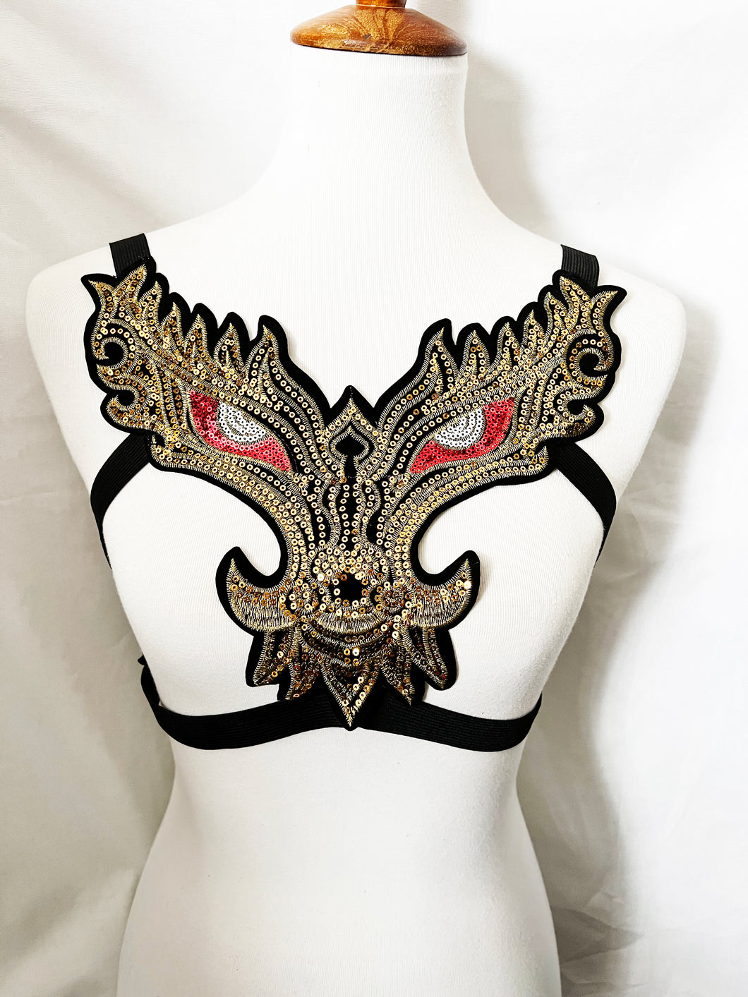 Spirit Animal Dragon Sequin Cage Harness Top Gold Harness Bra
