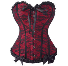 Black and red lace over bust corset top