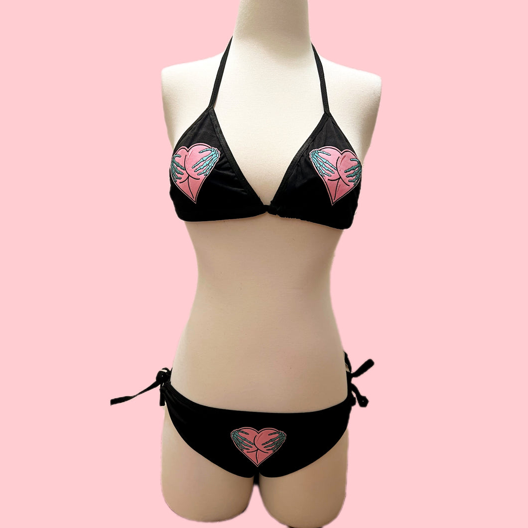 Pink & black heart goth swimsuit bikini