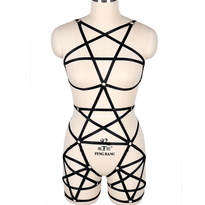 Full Body Pentagram Bondage Harness Bra Goth Fetish Lingerie
