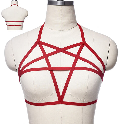Red Gothic Pentagram Harness Top