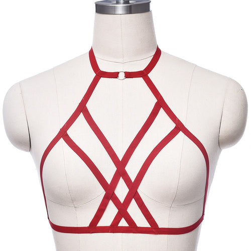 Red Criss Cross Cage Harness Bra Goth Fetish Lingerie