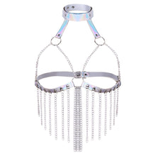 Silver Dripping chain Holographic Bondage Harness Bra