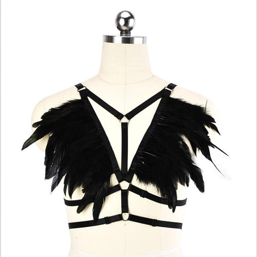 Noir Feather Cage Harness Top