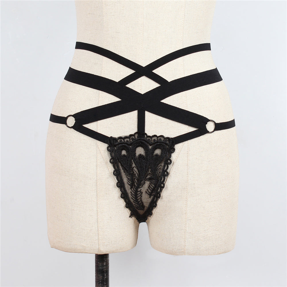 Multi- Strap Black Harness Thong Lingerie Bottoms liquidred Multi- Strap Black Harness Thong Lingerie Bottoms liquidred