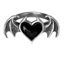 Gothic bat wing heart ring