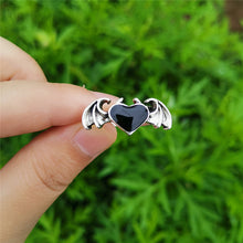 Gothic bat wing heart ring