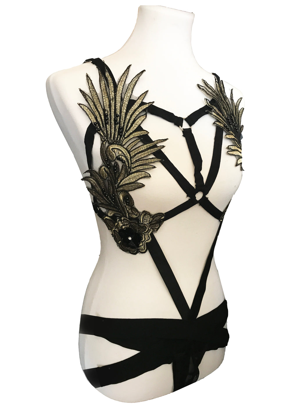 Gold and Black Lace Wings Body Harness – liquidred