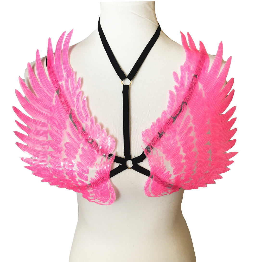 Pink Sequin Angel Wings Sparkle Cage Harness Top