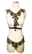 Golden Floral Cage Harness Set with Gold Harness Bra