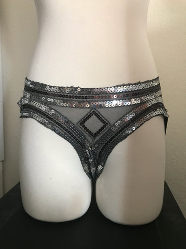 Silver Sequin Sparkly Lingerie Crotchless Bottoms