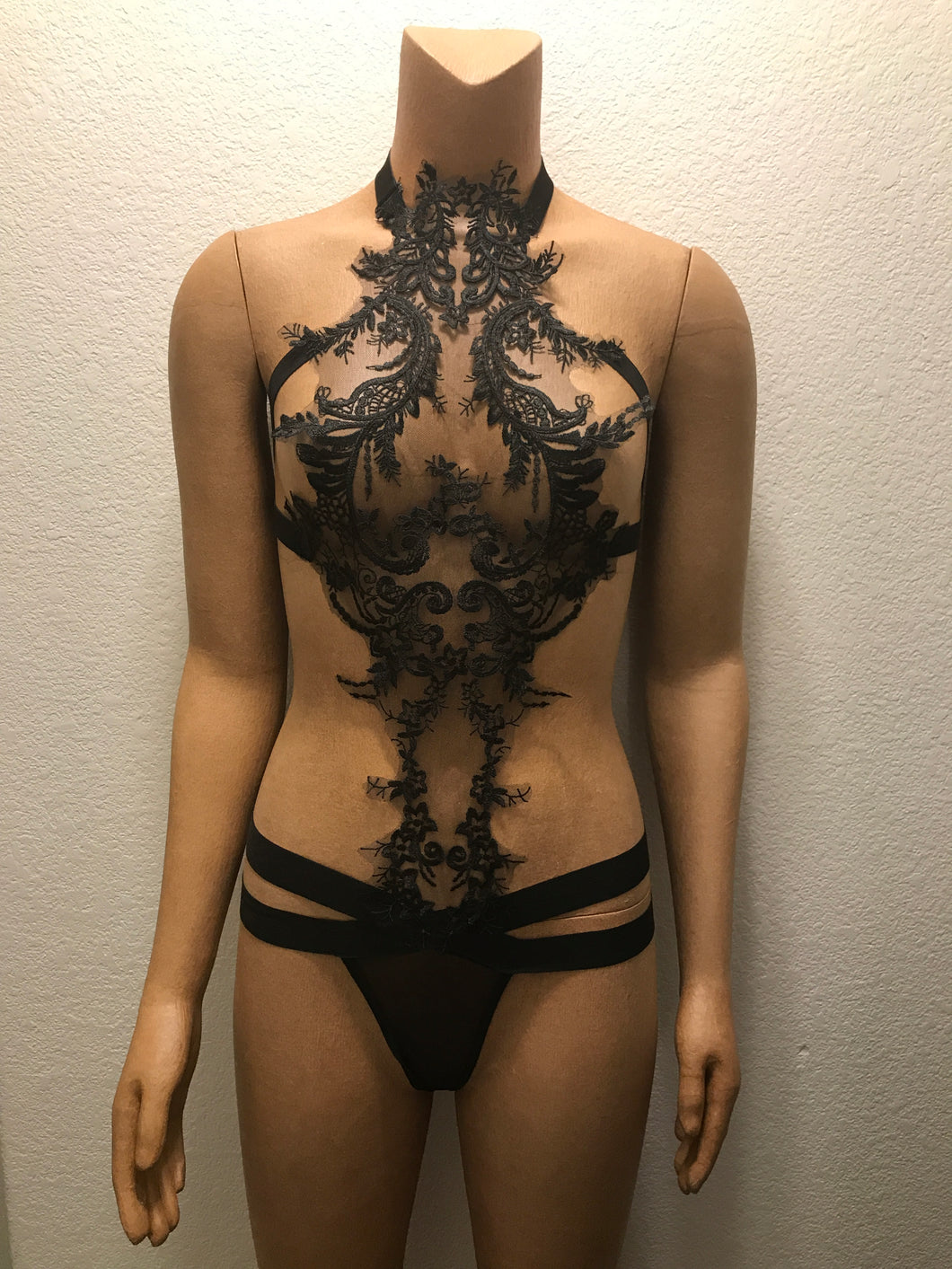 Elegant Black Lace Full Body Cage Harness