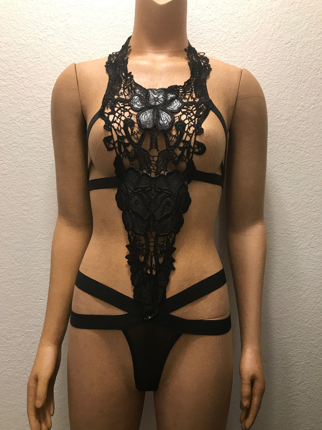 Full Black Lace Floral Body Harness