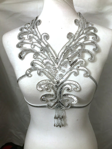 Royal Silver Sequin Design Harness Top