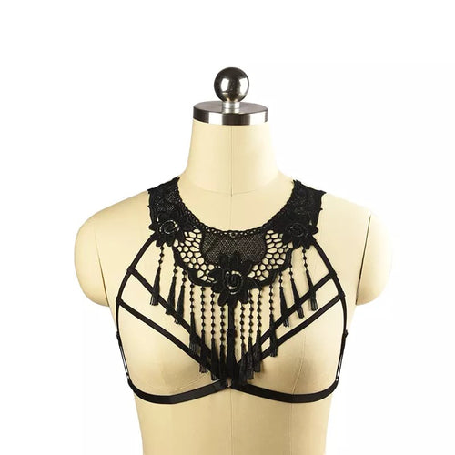 Black Lace Tassel Harness Top