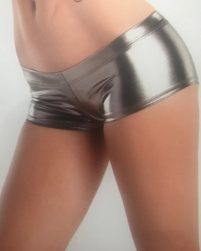 Shiny gunmetal silver booty shorts