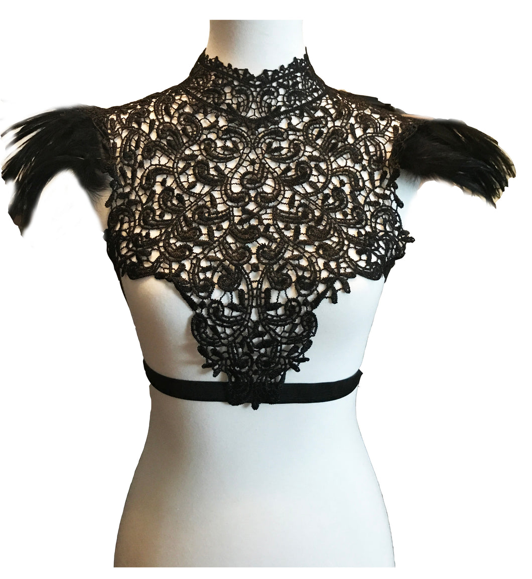 Deluxe Feathers and Black Lace Harness Top