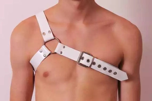 Mens Vegan Faux Leather White Harness Top