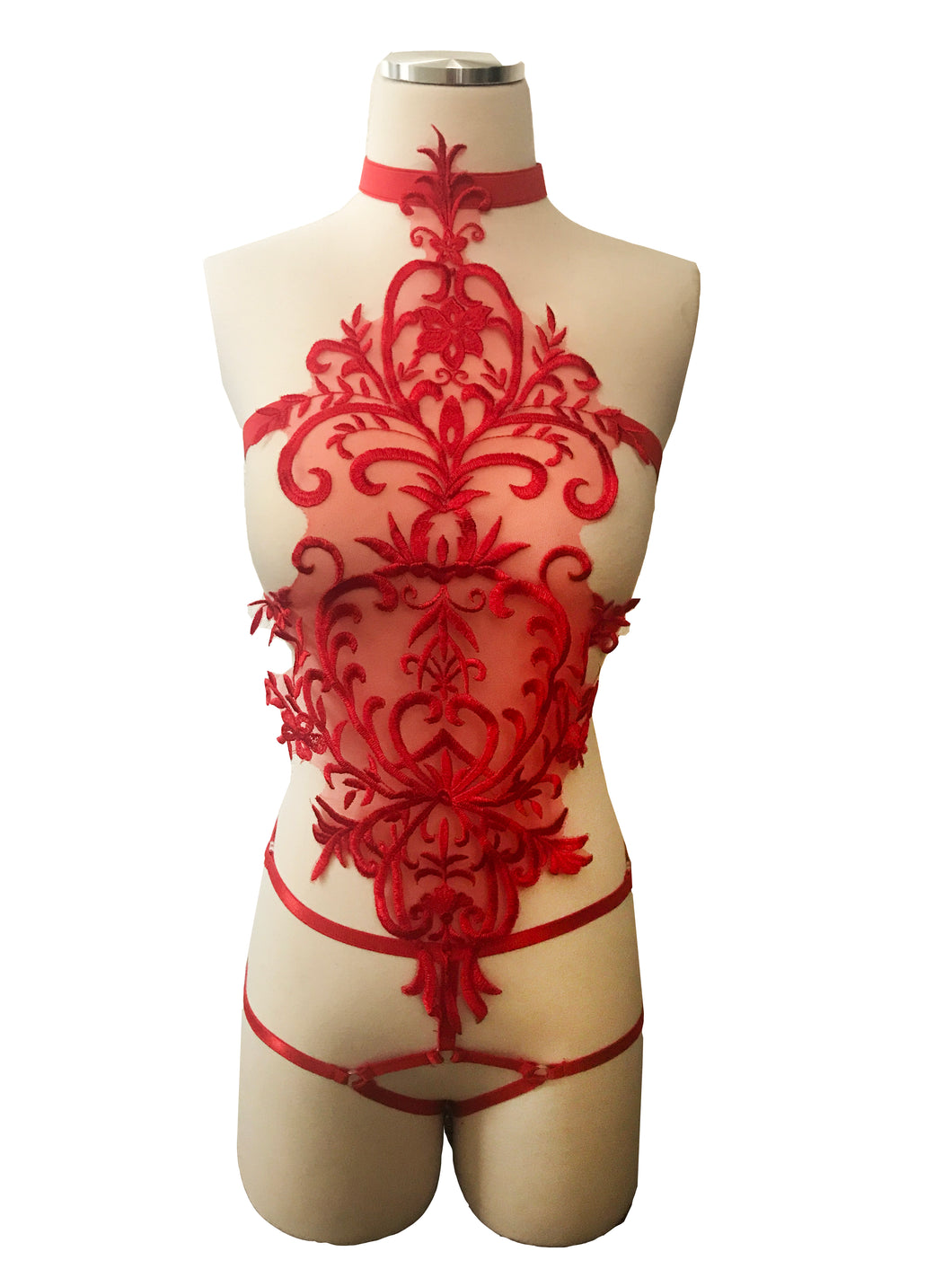 Elegant Red Lace Full Body Cage Harness – liquidred