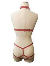 Elegant Red Lace Full Body Cage Harness