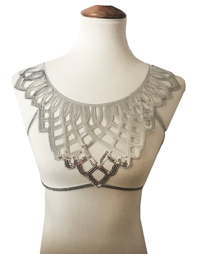 Silver Sequin Burst Cage Harness Top