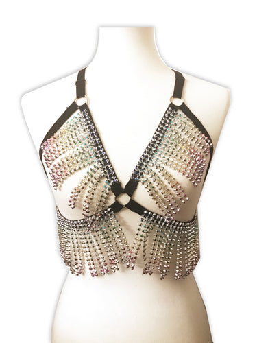 Rainbow Silver Fringe Harness Top