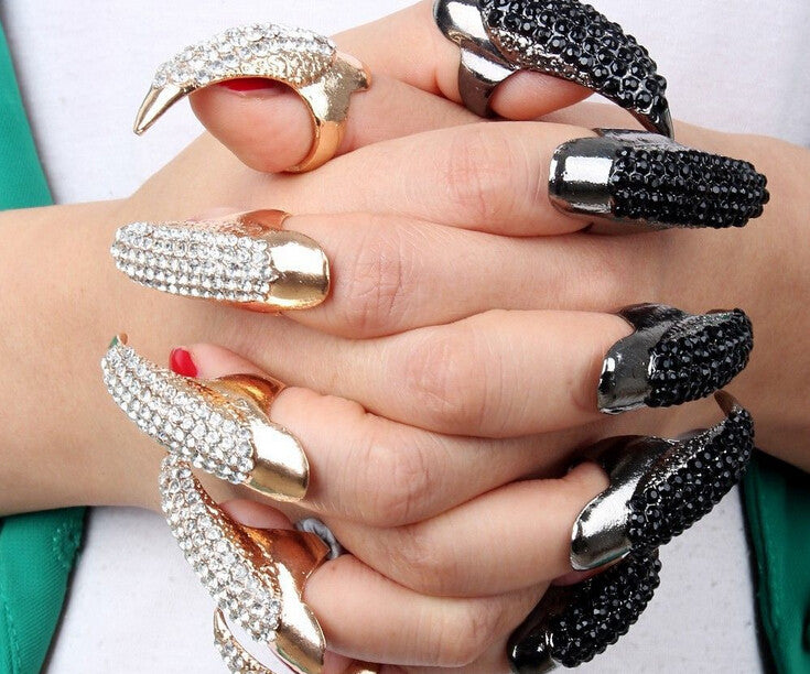 Adjustable Gothic Nail Rings - Rhinestones Fingertip Ring Armor Women  Fashion Je