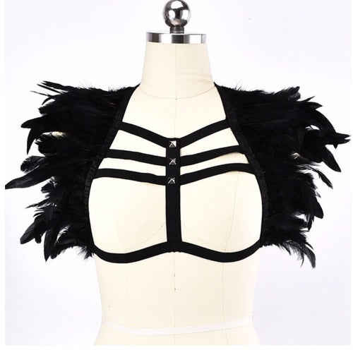 Gothic Feather Cage Harness Top