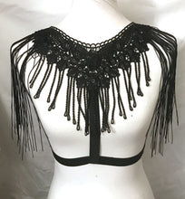 Black Lace and Tassel Cage Harness Top