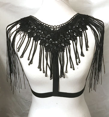 Black Lace and Tassel Cage Harness Top