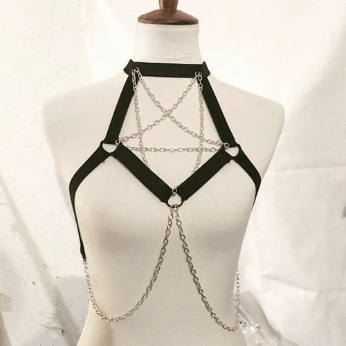 Chain Pentagram Cage Harness Top