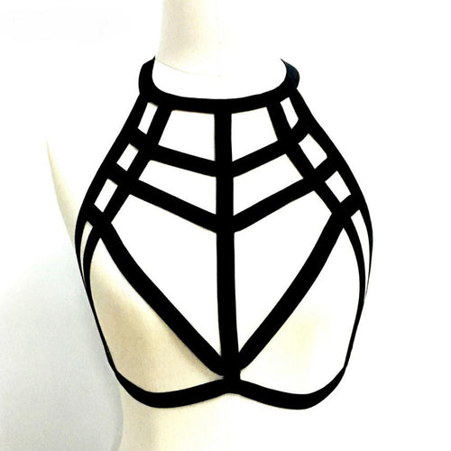 Women Body Harness Set Body Cage Bra + Panties Feather Harness Bondage  Lingerie Fetish Wear Bodysuit BDSM Crop Top