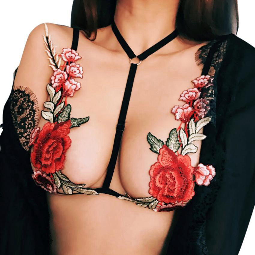 Colorful Floral Vine Lace Harness Cage Bra Lingerie liquidred Colorful Floral Vine Lace Harness Cage Bra Lingerie liquidred