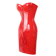 Red or Black Vinyl Faux Leather Corset Dress