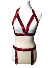 Burlesque red sequin harness garter belt bottoms