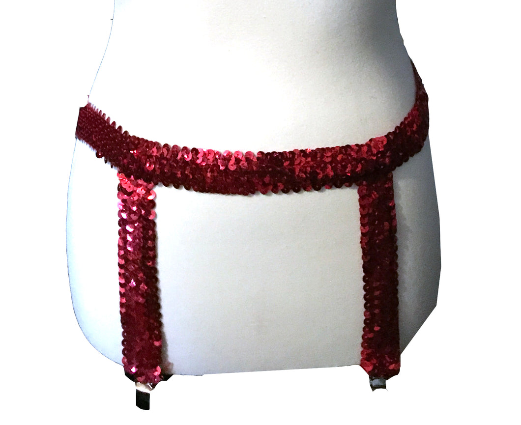 Burlesque red sequin harness garter belt bottoms