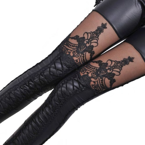 Lace & Shiny Black Leggings